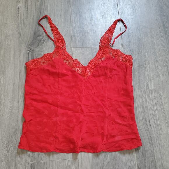 Vintage Y2K Top Cami Lace Silk Medium Red Hearts Whimsy Fairy Goth Romantic - Picture 1 of 9